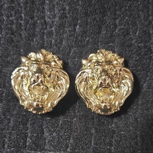 VTG Gold Lion Head Clip-On Earrings